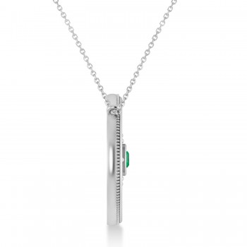 Emerald Compass Men's Pendant Necklace 14k White Gold (0.25ct)