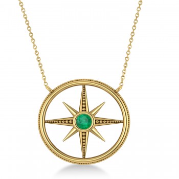 Emerald Compass Men's Pendant Necklace 14k Yellow Gold (0.25ct)