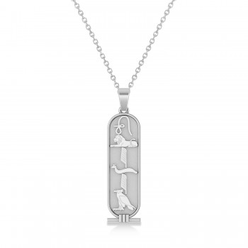 Egyptian Cartouche Pendant Necklace 14k White Gold