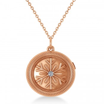 Diamond Snowflake Designed Locket Necklace 14k Rose Gold (0.05ct)