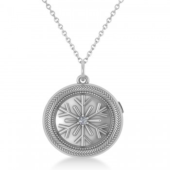 Diamond Snowflake Designed Locket Necklace 14k White Gold (0.05ct)