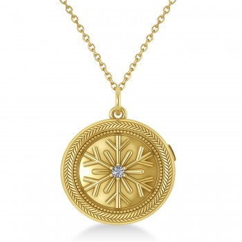 Diamond Snowflake Designed Locket Necklace 14k Yellow Gold (0.05ct)