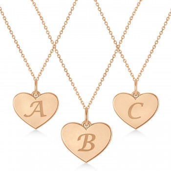 Heart Shape Personalized Initial Letter Charm Pendant Necklace 14K Rose Gold