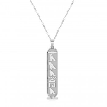 Large Egyptian Cartouche Pendant Necklace 14k White Gold