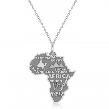 Map of Africa Pendant Necklace 14K White Gold