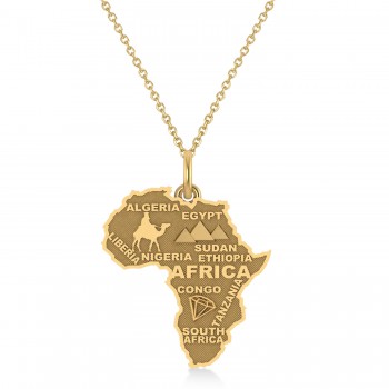 Map of Africa Pendant Necklace 14K Yellow Gold