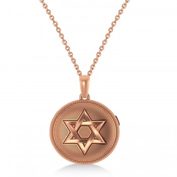 Jewish Star of David Locket Pendant Necklace 14K Rose Gold