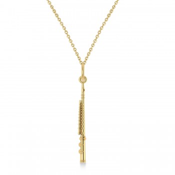 Flute Music Pendant Necklace 14K Yellow Gold
