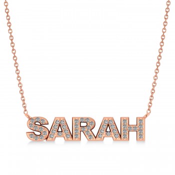 Diamond Block Font Name Pendant Necklace 14K Rose Gold