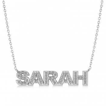 Diamond Block Name Pendant Necklace 14K White Gold (0.49ct)