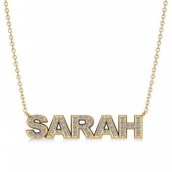 Diamond Block Font Name Pendant Necklace 14K Yellow Gold