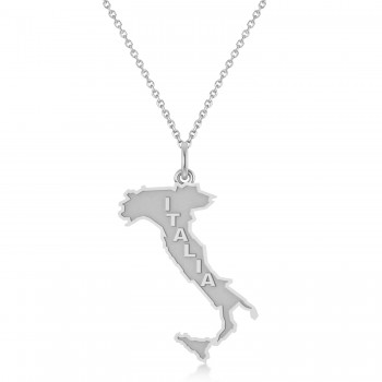 Map of Italy Pendant Necklace 14K White Gold