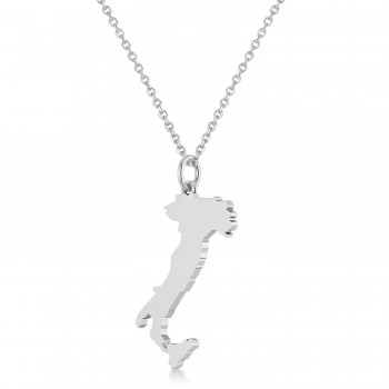Map of Italy Pendant Necklace 14K White Gold