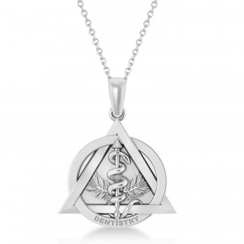 Dentistry Symbol Pendant Necklace 14k White Gold