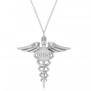 Caduceus Doctor of Dental Surgery Symbol Pendant Necklace 14k White Gold