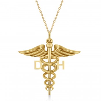 Caduceus Dental Hygienist Pendant Necklace 14k Yellow Gold