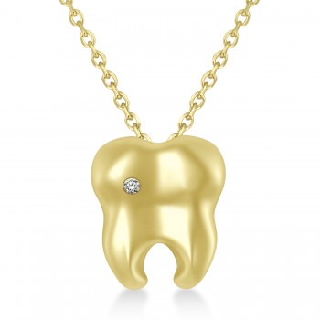 Diamond Inserted Tooth Pendant Necklace 14k Yellow Gold