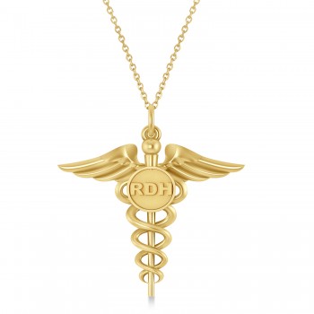 Caduceus Registered Dental Hygienist Pendant Necklace 14k Yellow Gold