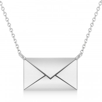 Engravable Love Letter Envelope Pendant Necklace 14k White Gold