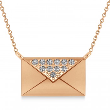 Engravable Diamond Love Letter Envelope Pendant Necklace 14k Rose Gold (0.17ct)