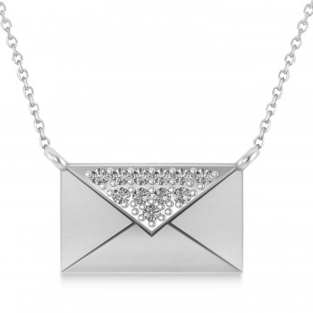 Engravable Diamond Love Letter Envelope Pendant Necklace 14k White Gold (0.17ct)