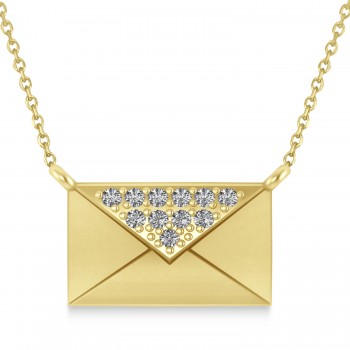 Engravable Diamond Love Letter Envelope Pendant Necklace 14k Yellow Gold (0.17ct)