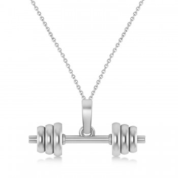 Dumbbell Charm Men's Pendant Necklace 14K White Gold