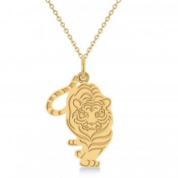 Tiger Shaped Charm Pendant Necklace 14k Yellow Gold