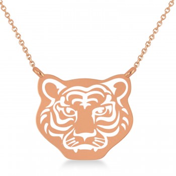 Tiger's Face Shaped Charm Pendant Necklace 14k Rose Gold