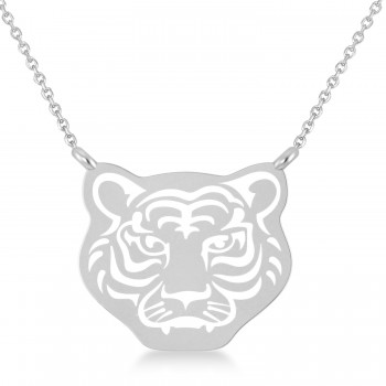 Tiger's Face Shaped Charm Pendant Necklace 14k White Gold