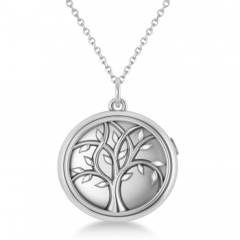 Tree of Life Locket Necklace 14k White Gold