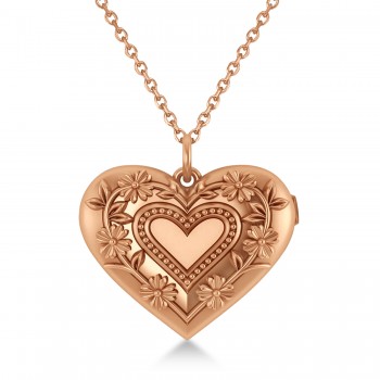 Floral Heart Locket Necklace 14k Rose Gold