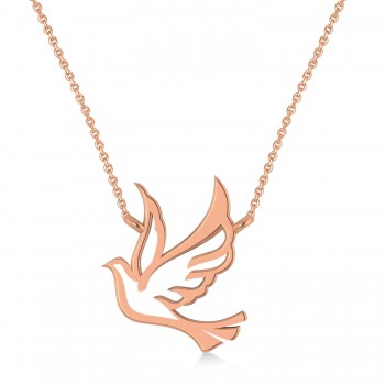 Flying Dove Bird Charm Pendant Necklace 14K Rose Gold
