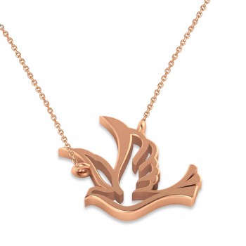 Flying Dove Bird Charm Pendant Necklace 14K Rose Gold