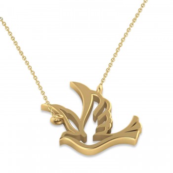Flying Dove Bird Charm Pendant Necklace 14K Yellow Gold