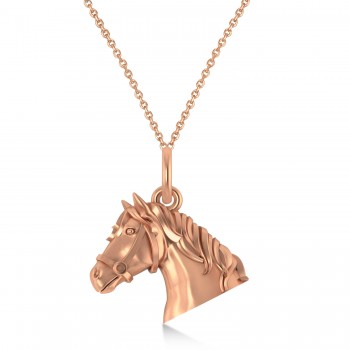 Horse Head Charm Pendant Necklace 14K Rose Gold
