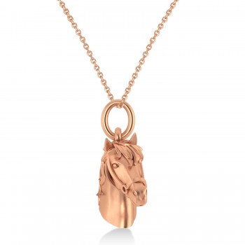 Horse Head Charm Pendant Necklace 14K Rose Gold