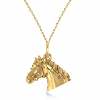 Horse Head Charm Pendant Necklace 14K Yellow Gold