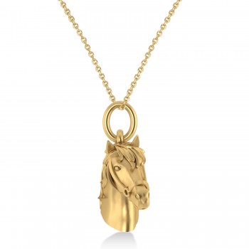 Horse Head Charm Pendant Necklace 14K Yellow Gold