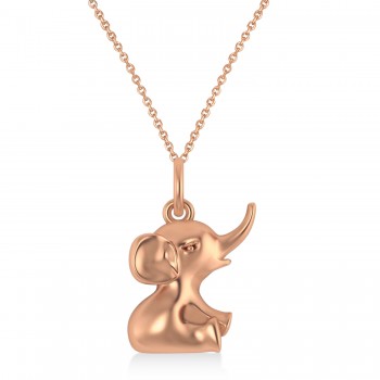 Cute Baby Elephant Charm Pendant Necklace 14K Rose Gold