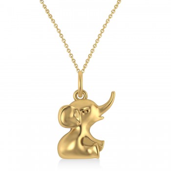 Cute Baby Elephant Charm Pendant Necklace 14K Yellow Gold