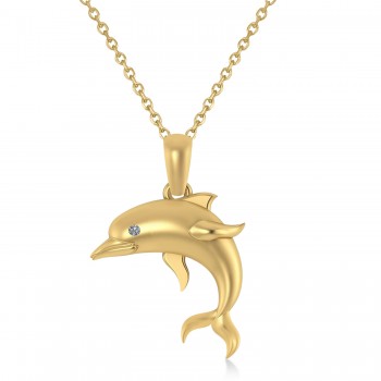 Diamond-Eyed Dolphin Pendant Necklace 14k Yellow Gold (0.01ct)