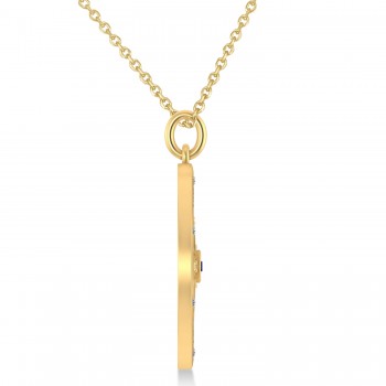 Compass Pendant For Men Blue Sapphire & Diamond Accented 14k Yellow Gold (0.38ct)