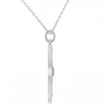 Large Compass Necklace Pendant For Men Lab Grown Diamond Accented 14k White Gold (0.38ct)