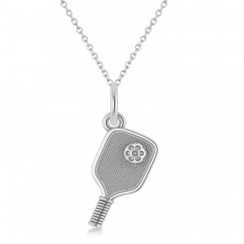 Pickleball Paddle Pendant Necklace 14K White Gold