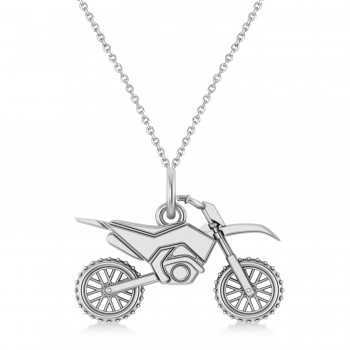 Motorcycle Charm Pendant Necklace 14K White Gold