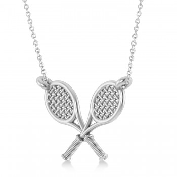 Double Tennis Racket Charm Pendant Necklace 14K White Gold