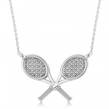 Double Tennis Racket Charm Pendant Necklace 18K White Gold