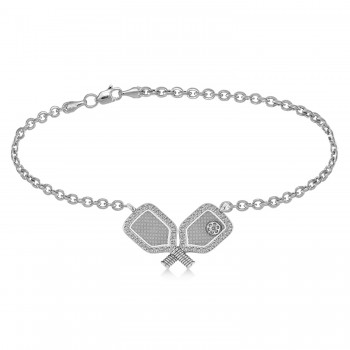 Diamond Dual Pickleball Paddles Bracelet in Sterling Silver (0.25ct)