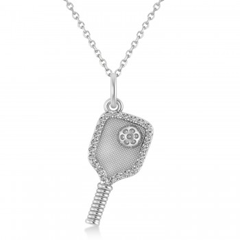 Diamond Pickleball Paddle Pendant Necklace 14k White Gold (0.24ct)